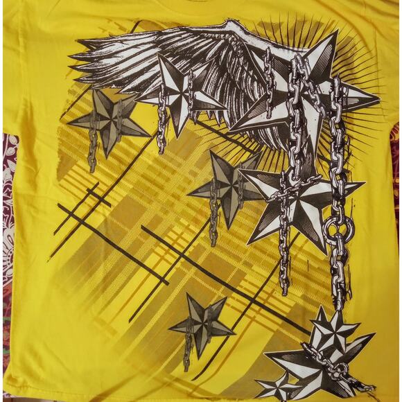 VTG Y2K Carbon Graphic Tee Yellow Nautical Star Emo Grunge Skate Streetwear XL - Picture 3 of 7